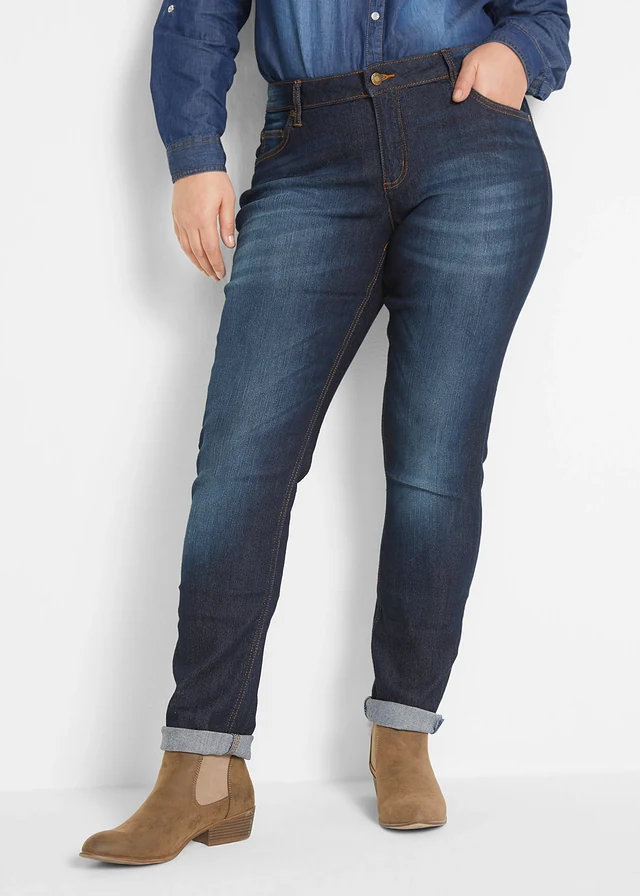 Skinny stretch jeans mid waist, Kleur: donkerblauw used