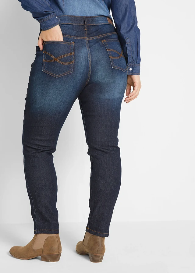 Skinny stretch jeans mid waist, Kleur: donkerblauw used