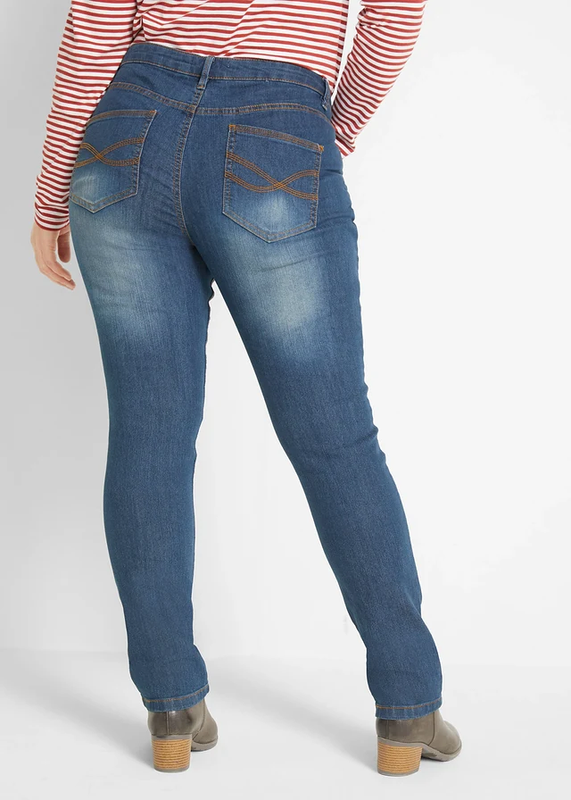 Jean skinny taille mi-haute, extensible, Couleur: bleu foncé used