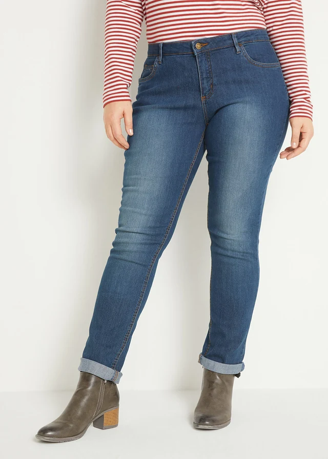 Jean skinny taille mi-haute, extensible, Couleur: bleu foncé used