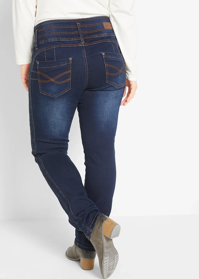 Jean slim taille haute, sculptant, Couleur: bleu foncé used