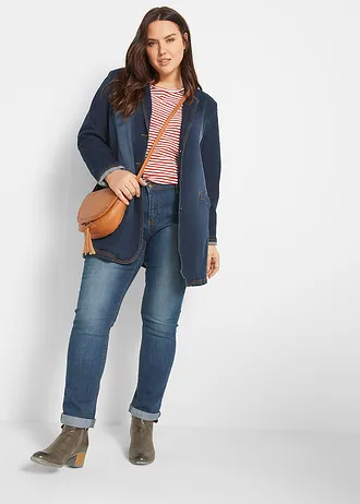 Skinny stretch jeans, mid waist, Kleur: donkerblauw denim used