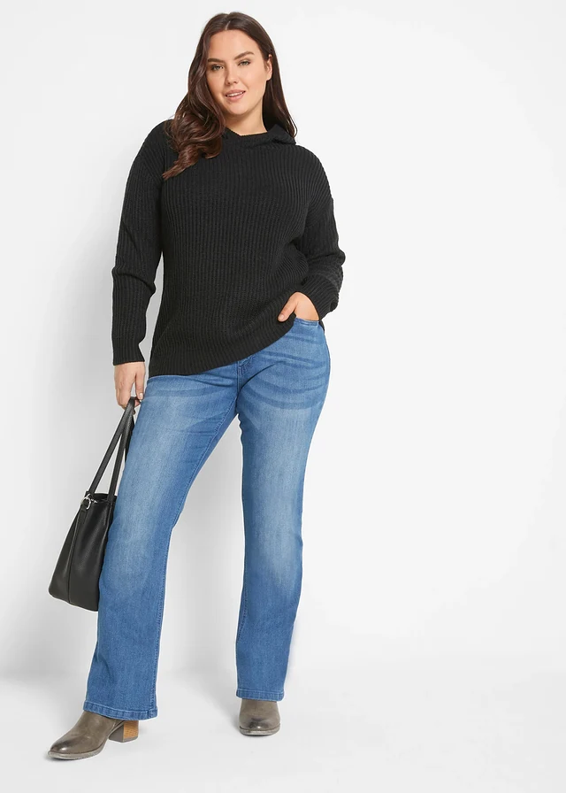 Jean bootcut taille mi-haute, extensible, Couleur: bleu used