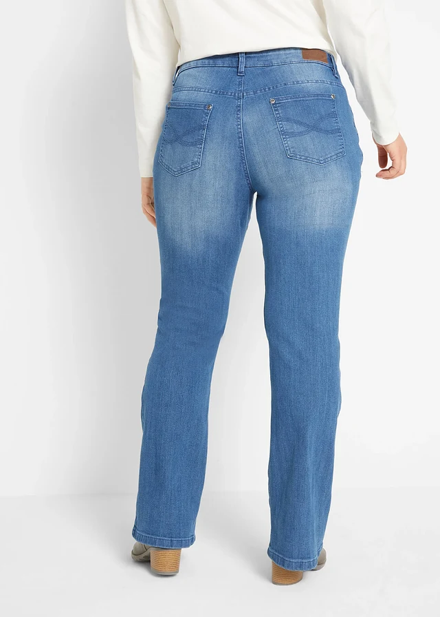 Jean bootcut taille mi-haute, extensible, Couleur: bleu used
