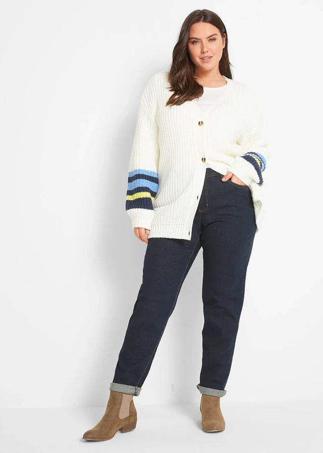 Mom jeans mid waist, long, Kleur: donkerblauw denim