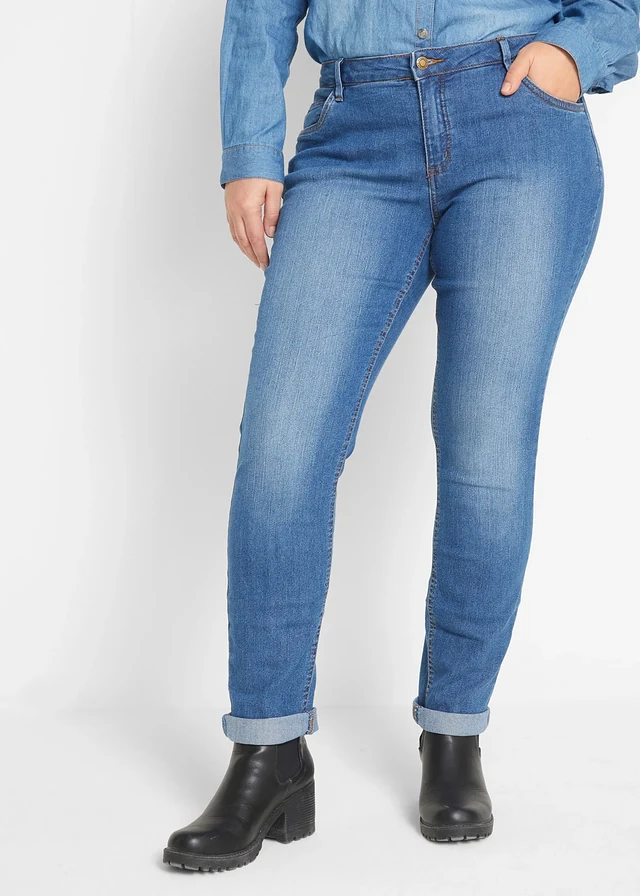 Jean skinny taille mi-haute, extensible, Couleur: bleu used