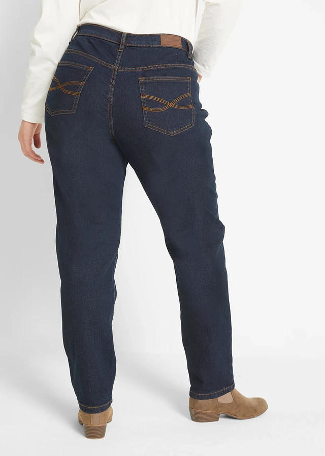Mom jeans mid waist, long, Kleur: donkerblauw denim