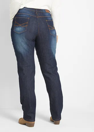 Straight jeans mid waist, stretch, Kleur: donkerblauw used