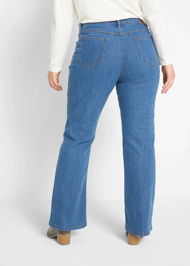 Jean bootcut taille mi-haute, extensible, Couleur: bleu