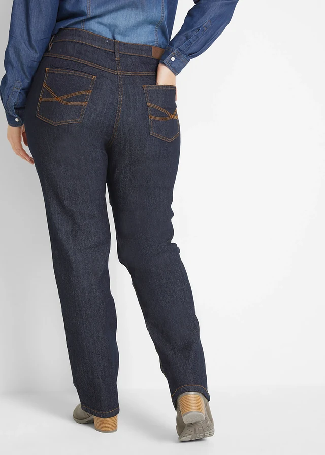 Jean droit taille mi-haute, extensible, Couleur: bleu foncé
