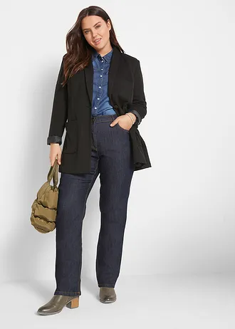 Strečové džíny Mid Waist, Straight, barva: tmavě modrá