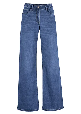 Dżinsy wide leg, mid waist, z wygodnym pasem