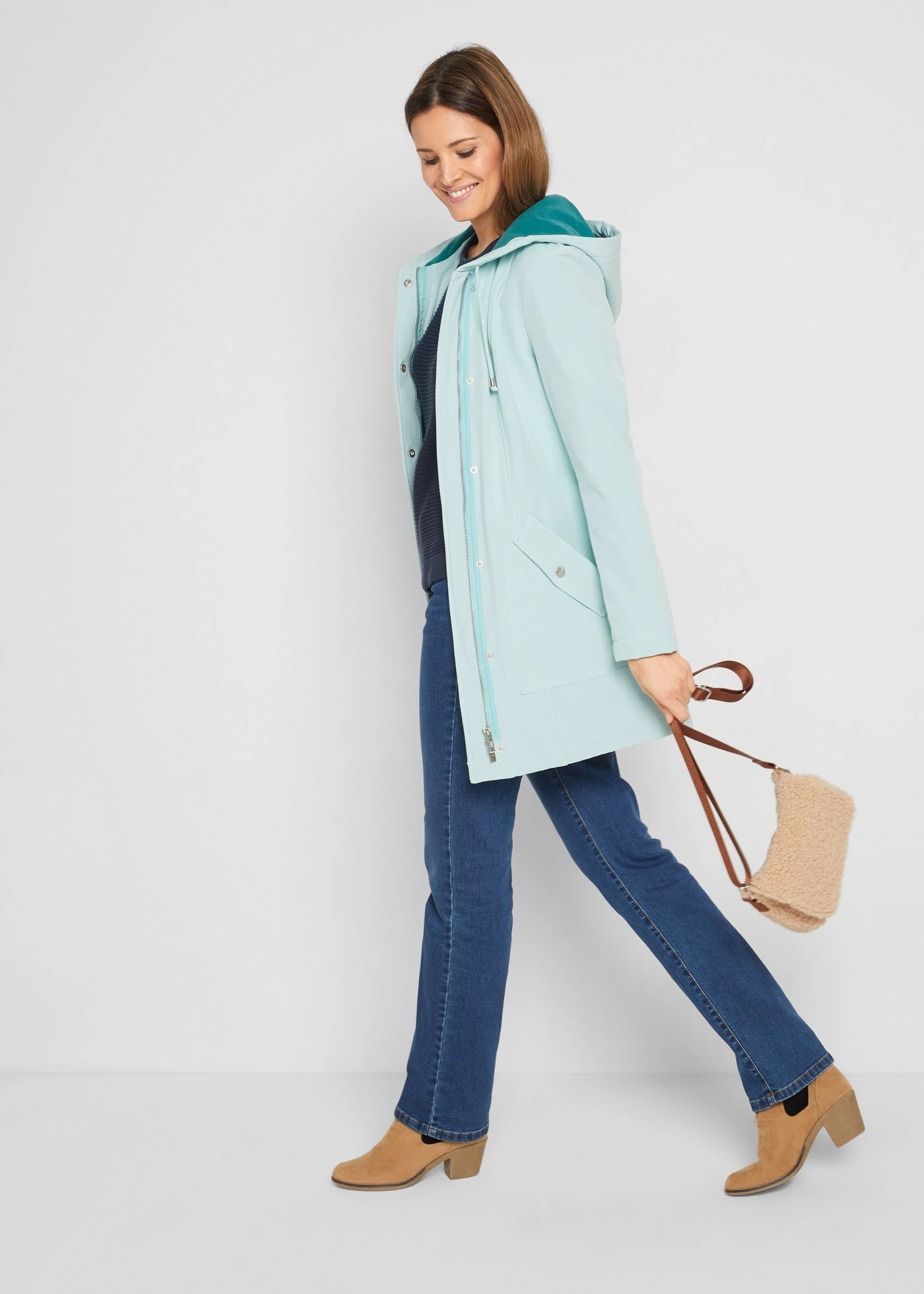 Softshell parka met capuchon • mentholmint gemêleerd • bonprix online shop