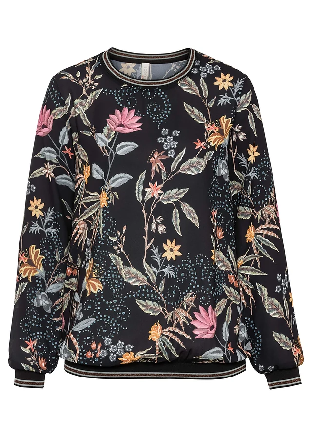 Blouse imprimée, Couleur: noir floral