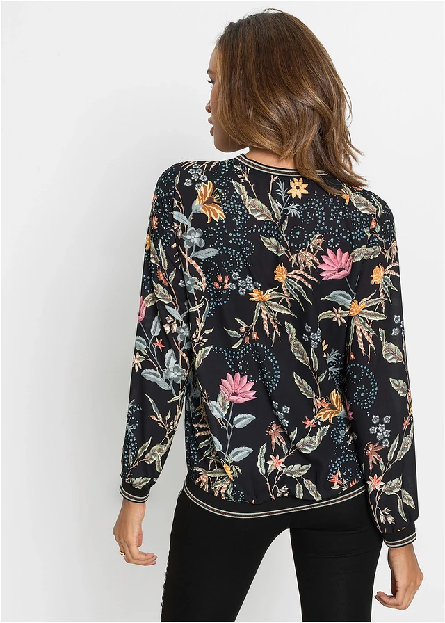Blouse, Kleur: zwart gebloemd