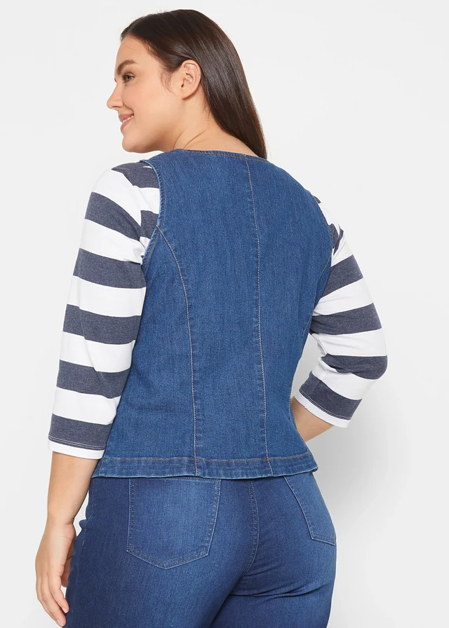 Gilet sans manches en jean extensible, Couleur: bleu denim