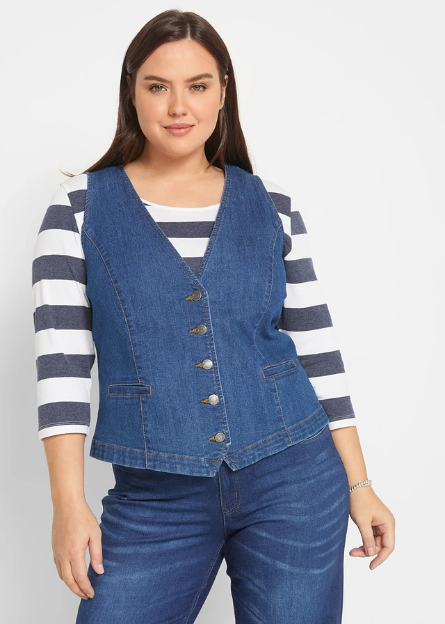 Gilet sans manches en jean extensible, Couleur: bleu denim
