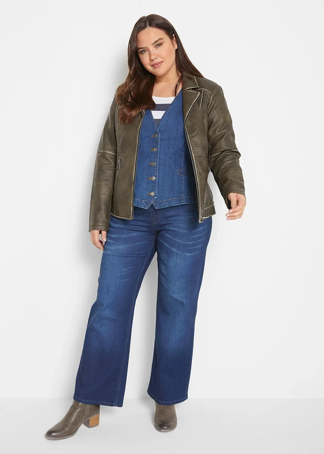 Gilet sans manches en jean extensible, Couleur: bleu denim