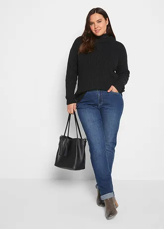 Stretch jeans mid waist, straight, Kleur: donkerblauw denim used