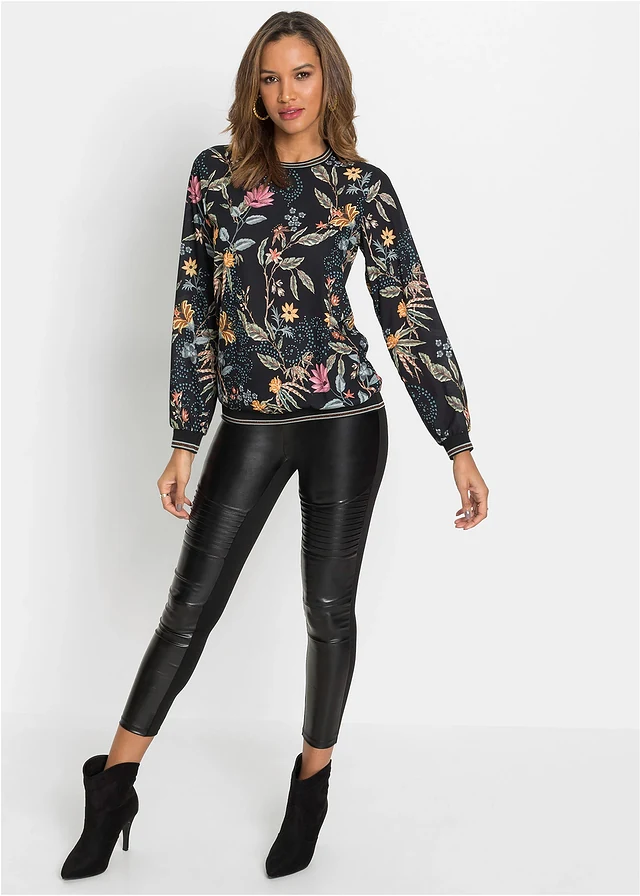 Blouse imprimée, Couleur: noir floral