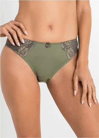 Lot de 2 slips avec dentelle, Couleur: olive + gris