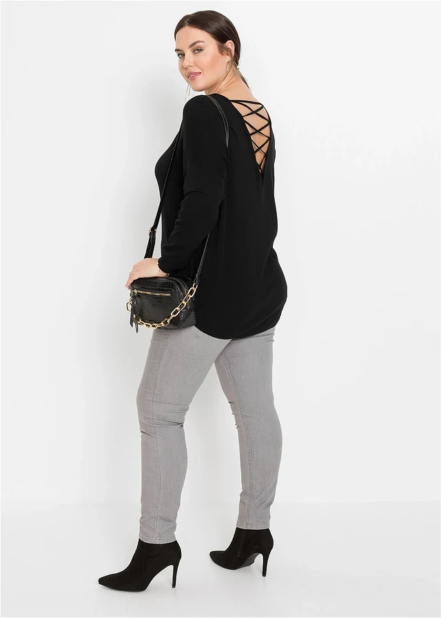 Pull en fine maille de viscose mélangée, Couleur: noir