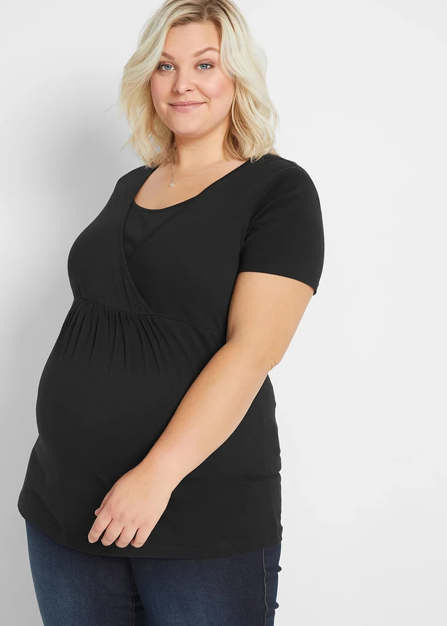 2-in-1 zwangerschapsshirt / voedingsshirt (set van 2), Kleur: zwart+zwart