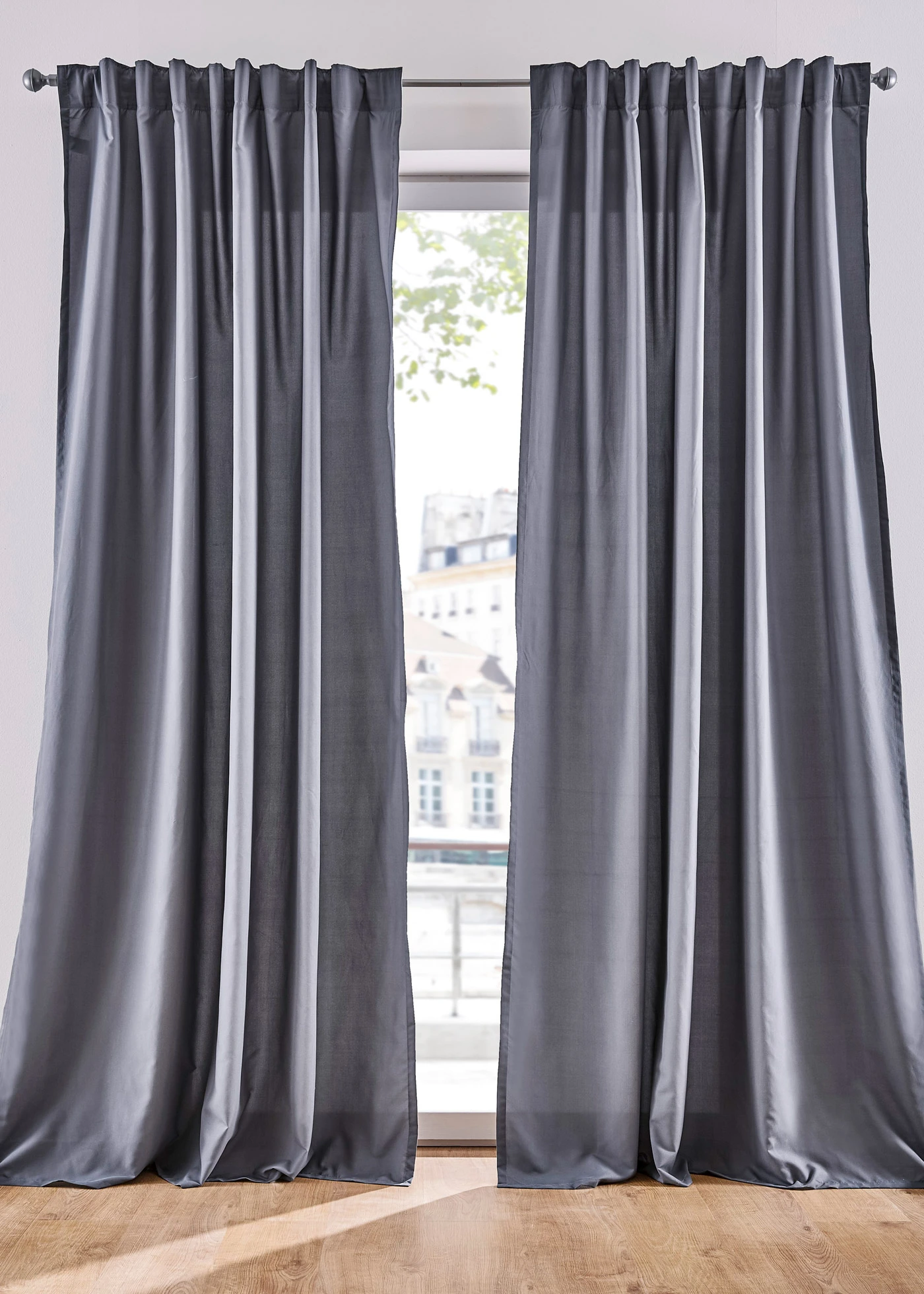 Onderhoudsvriendelijke gordijnen van microvezel (2 stuks) • antraciet • bonprix online shop