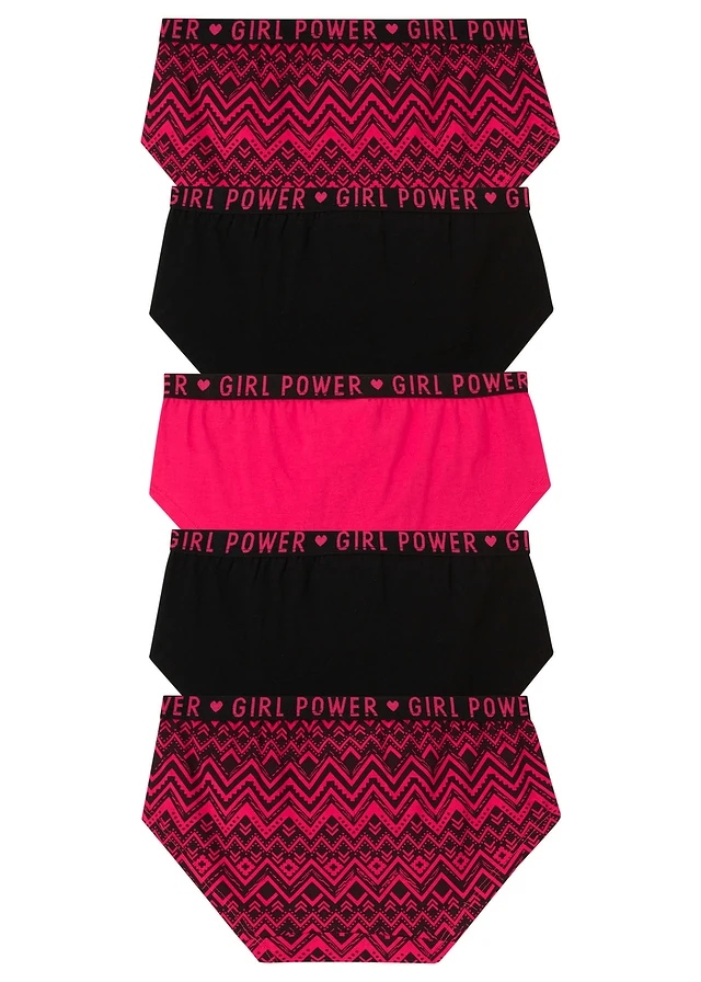 Meisjes hipster met katoen (set van 5), Kleur: hibiscuspink+zwart