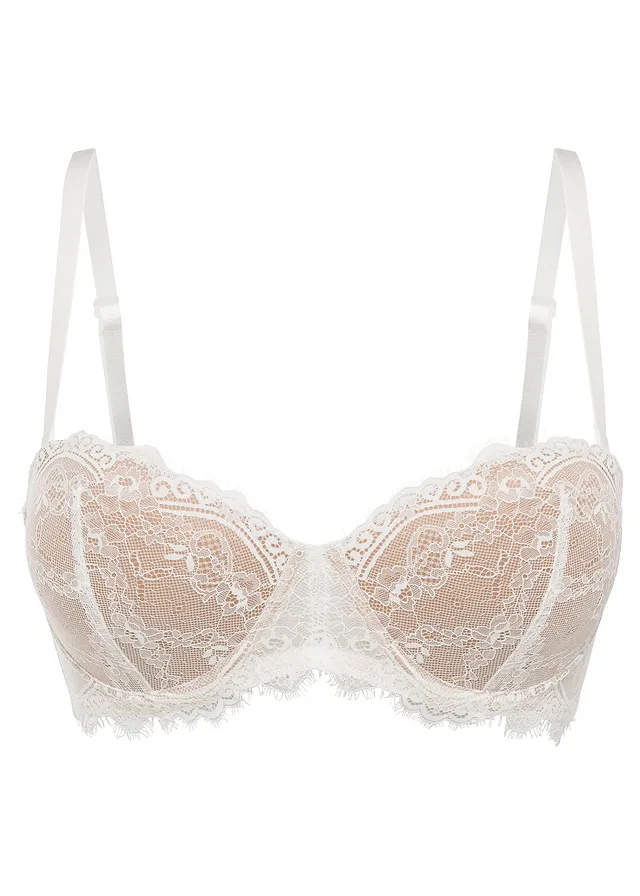 Soutien-gorge balconnet en dentelle délicate, Couleur: écru-marron clair