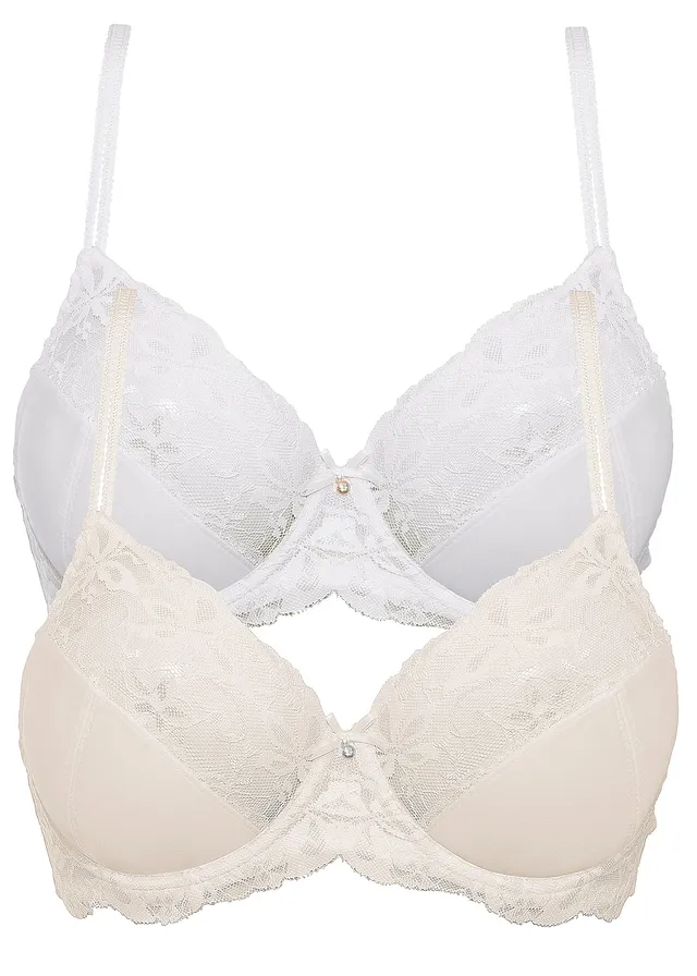 Sutien cu dantelă fină (set/2 buc.) • alb+crem-șampanie • magazin bonprix