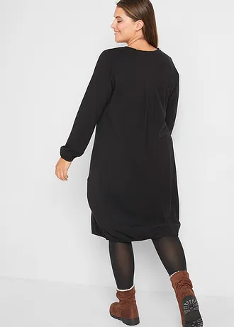 Jurk in een katoenmix, ballonmodel, Kleur: zwart