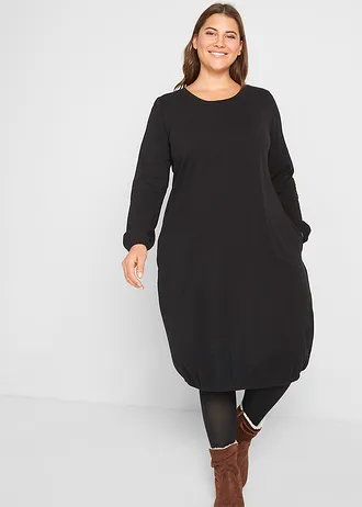 Jurk in een katoenmix, ballonmodel, Kleur: zwart