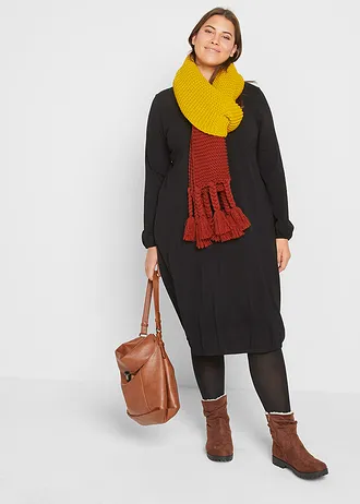 Jurk in een katoenmix, ballonmodel, Kleur: zwart