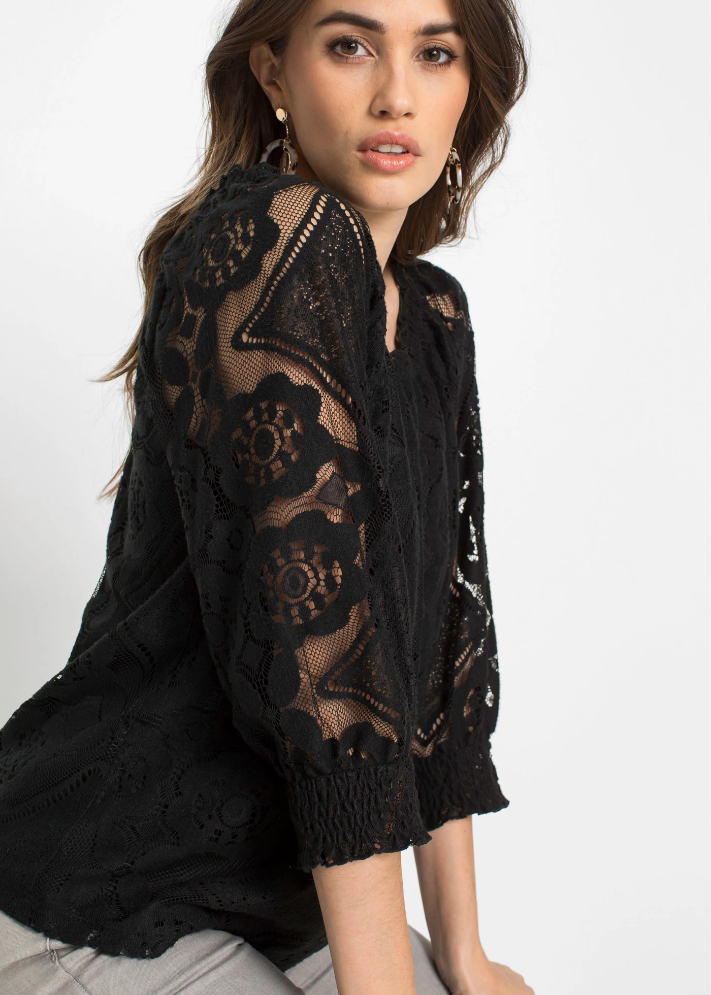 Blouse à manches ballon • noir • Boutique bonprix