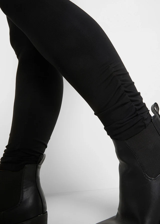 Katoenen legging met brede comfortband, Kleur: zwart