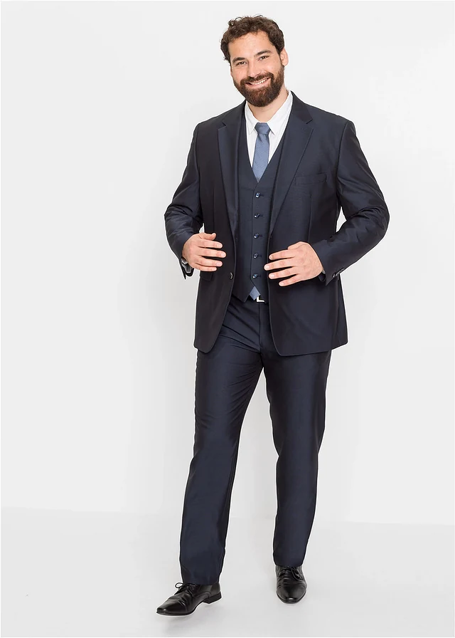 Costume 4 pièces avec gilet et cravate, regular, Couleur: bleu foncé