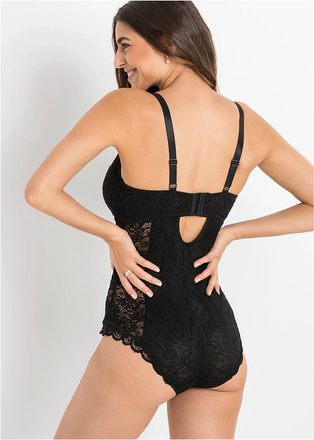 Body van fijne kant, Kleur: zwart