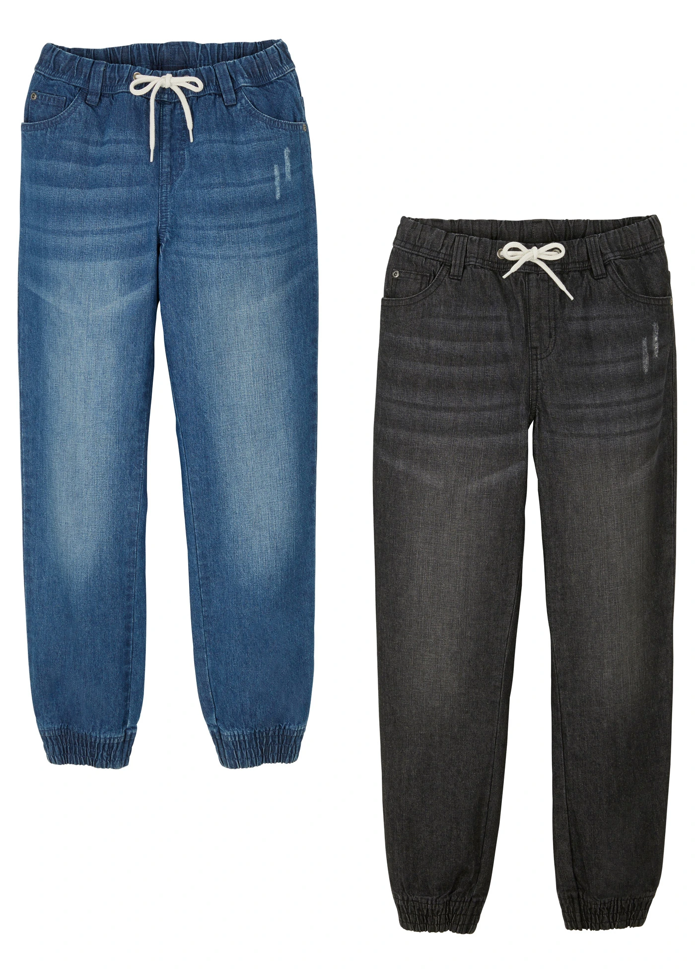 Džíny bez zapínání, Regular Fit, z bavlny (2 ks v balení) • modrý denim + černý denim • bonprix obchod