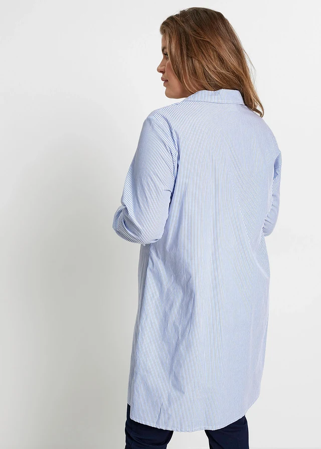 Robe-chemise 100% coton, Couleur: blanc/bleu nacré rayé