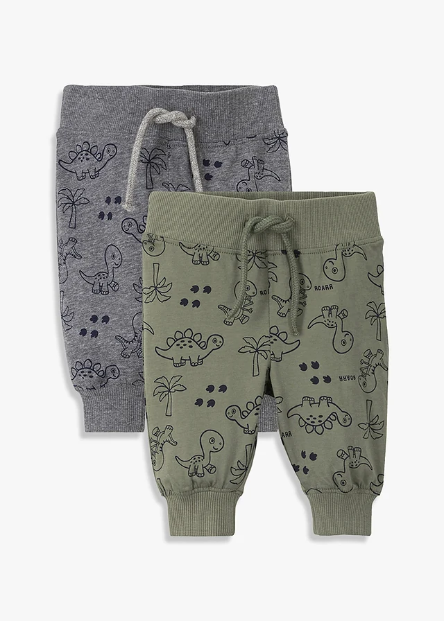 Baby shirtbroek van biologisch katoen (set van 2), Kleur: olijfgroen+grijs gemêleerd gedessineerd