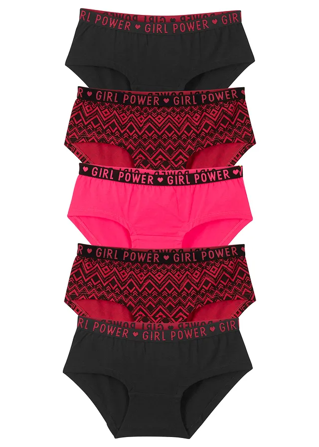 Lot de 5 shorties en coton doux et extensible • rose hibiscus-noir • Boutique bonprix