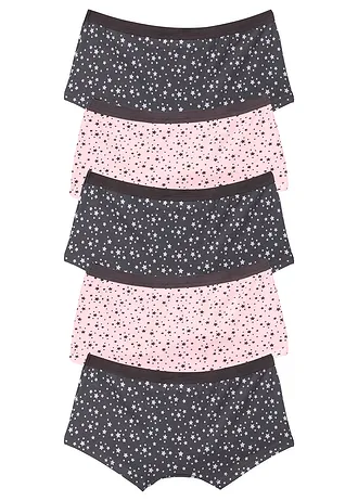 Lot de 5 culottes en coton doux et extensible, Couleur: gris ardoise+rose clair