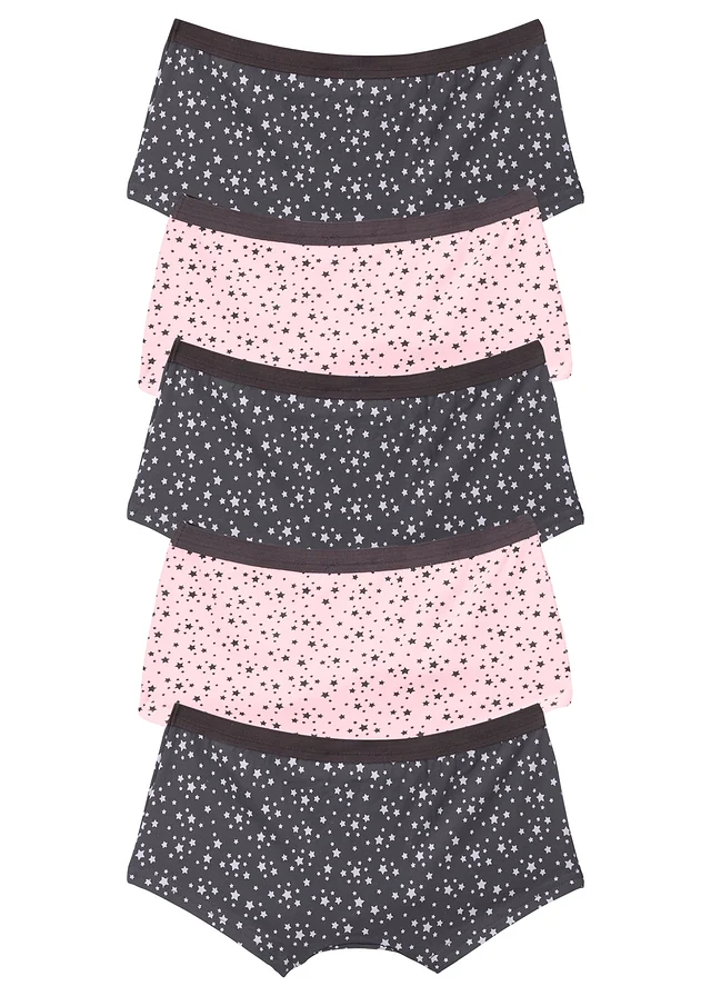 Meisjes hipster met katoen (set van 5), Kleur: leisteengrijs-lichtroze gedessineerd