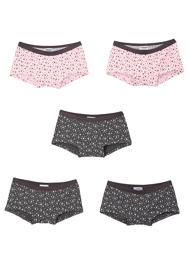 Meisjes hipster met katoen (set van 5), Kleur: leisteengrijs+lichtroze