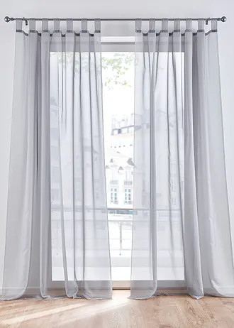 Lot de 2 voilages légers, Couleur: gris argenté