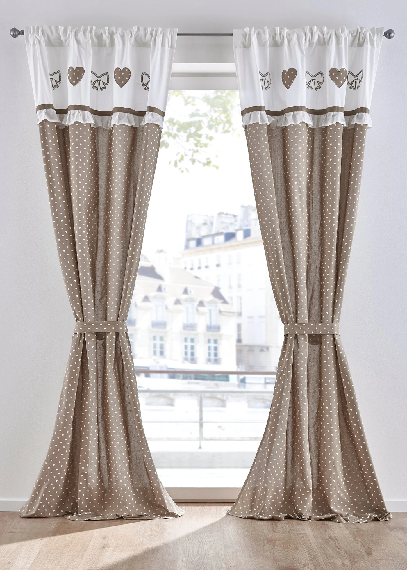 Draperie din bumbac organic, cu bentiță de drapare (1 buc.) • gri-bej • magazin bonprix