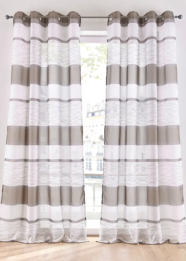Transparant gordijn met gerecycled polyester (1 stuk) • taupe • bonprix online shop