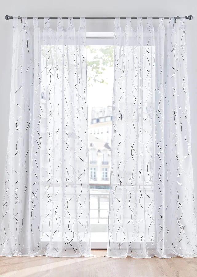 Gordijn met glanzende print met gerecycled polyester (1 stuk), Kleur: wit-zilverkleur