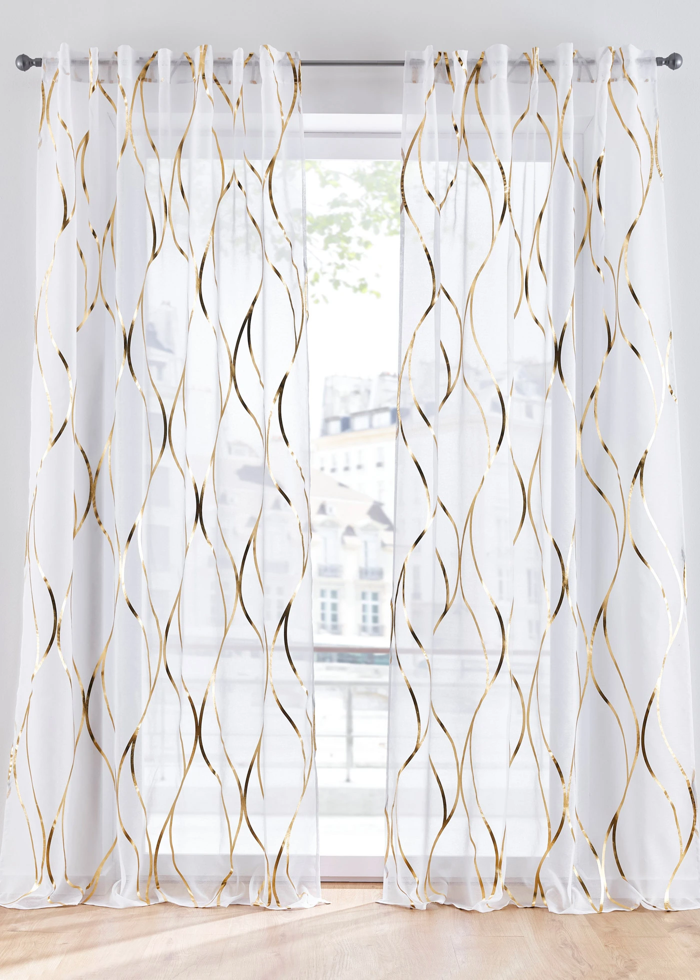 Záclona s lesklým potiskem (1 ks v balení) • bílá-zlatá • bonprix obchod